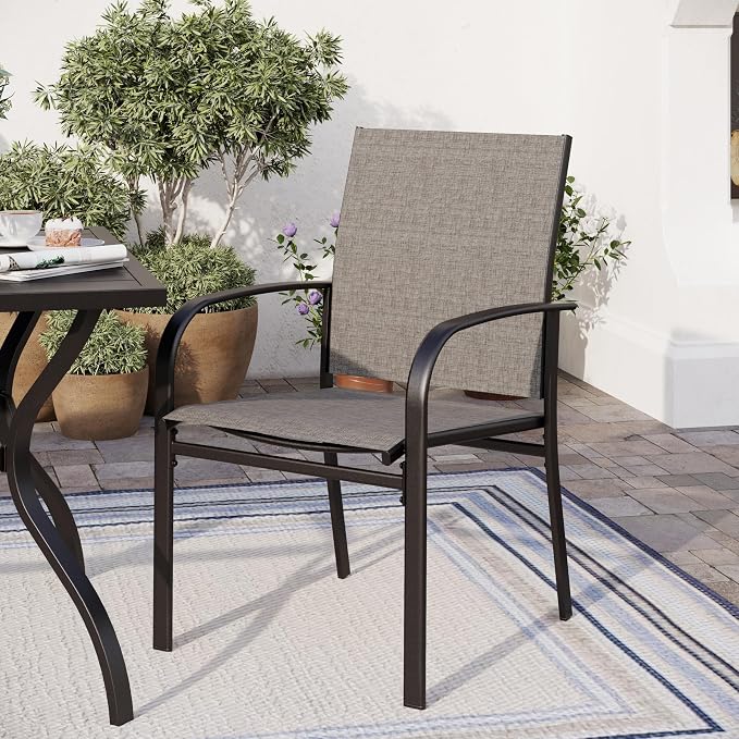 Patio Dining Set for 8, 8 x Stable Brown Dining Chairs, Outdoor Table and - Image 6
