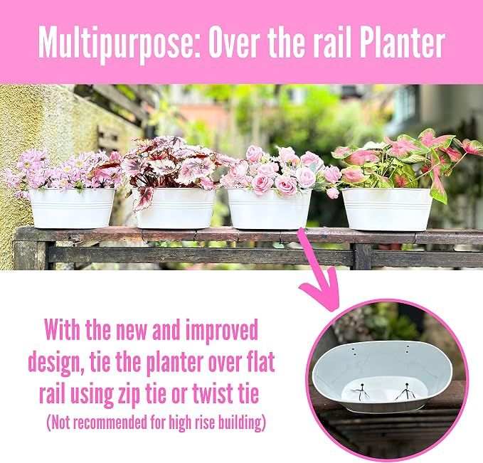 LaLaGreen Outdoor Rail Planter Metal Iron Hanging Flower Pots Deck Railings - Image 4