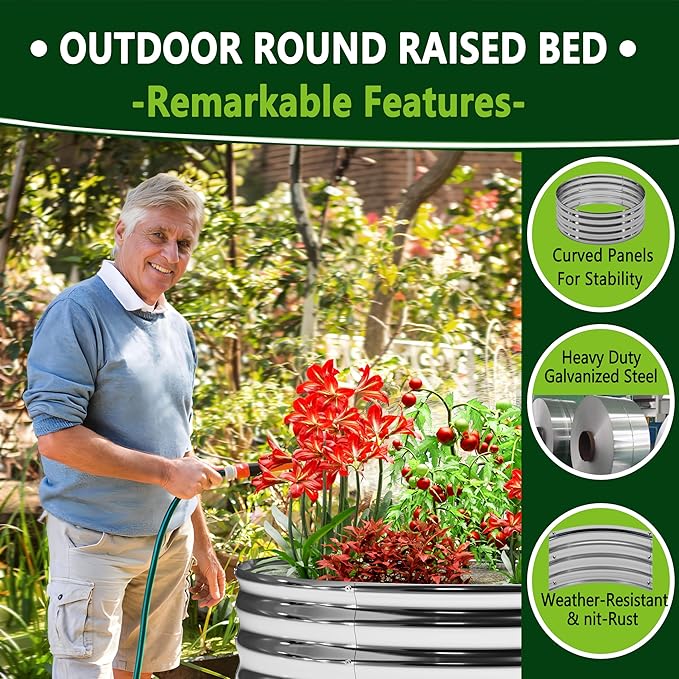 2PCS 3x3x1FT Galvanized Raised Garden Bed Kit, Vegetable Boxes-Round Metal - Image 3