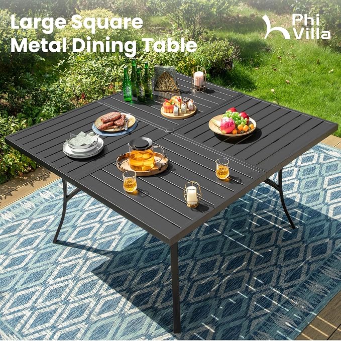 PHI VILLA 9 Piece Outdoor Patio Dining Set, Large Square Metal Dining Table and - Image 5