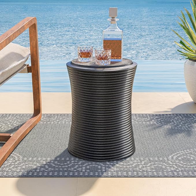 COSIEST Set of 2 Outdoor Side Table Black, Round MgO Concrete Side Table - Image 2