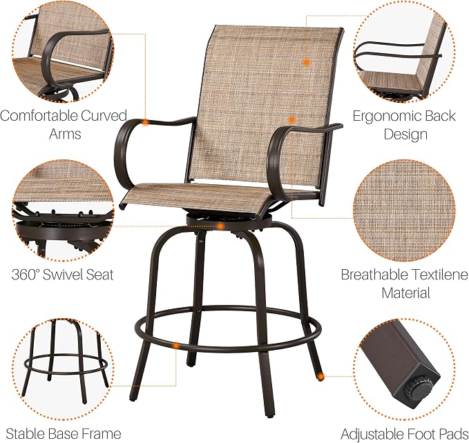 Yaheetech Patio Swivel Barstools Outdoor Chairs Set of 4, High Bistro Stools - Image 5