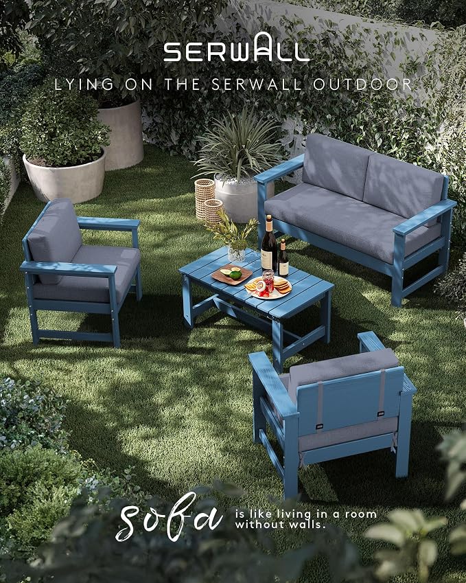 SERWALL 4 Pieces HDPE Outdoor Sofa Set - Image 6