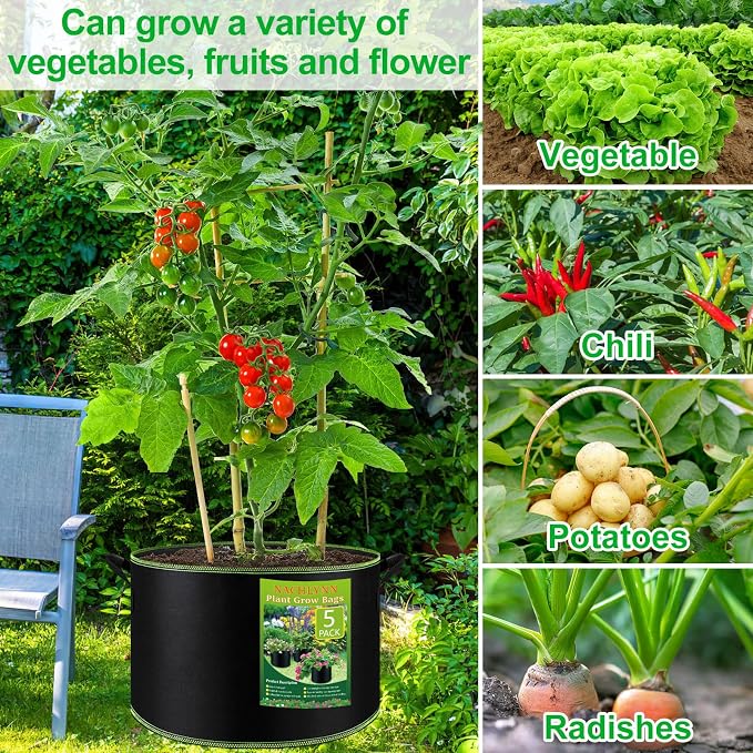 NACHLYNN 5-Pack 15 Gallon Grow Bags Thickened Nonwoven Fabric Pots Heavy Duty - Image 6