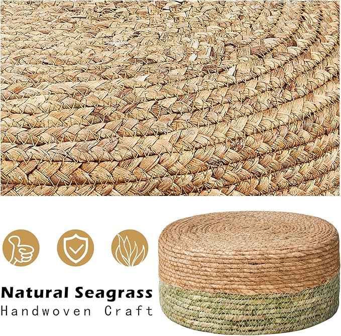 Wimarsbon Round Foot Stool Natural Seagrass Poufs Ottoman Hand Weave Footrest - Image 4