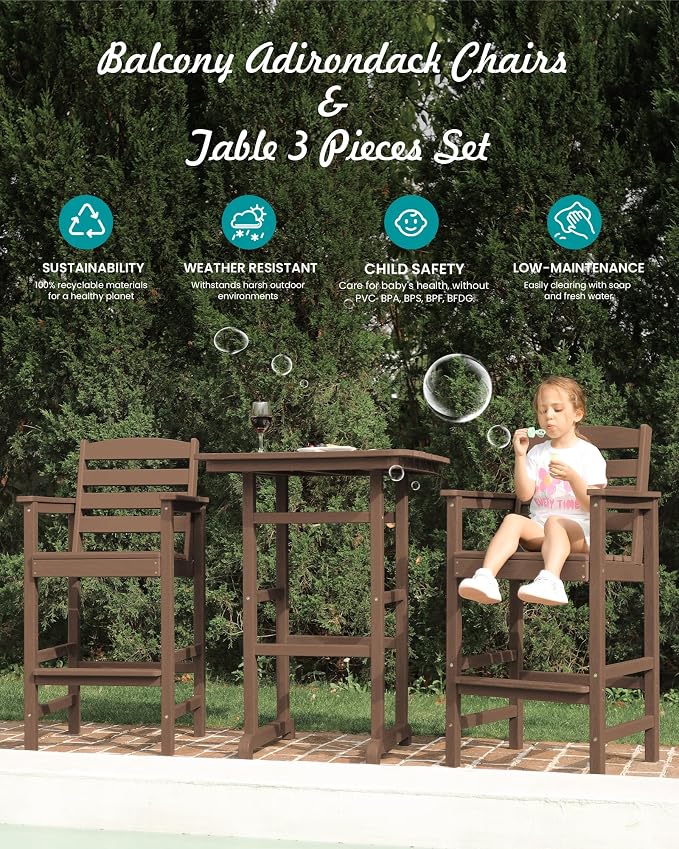 SERWALL Tall Adirondack Chairs Set of 2, Oversize Balcony Adirondack Chairs Set - Image 7