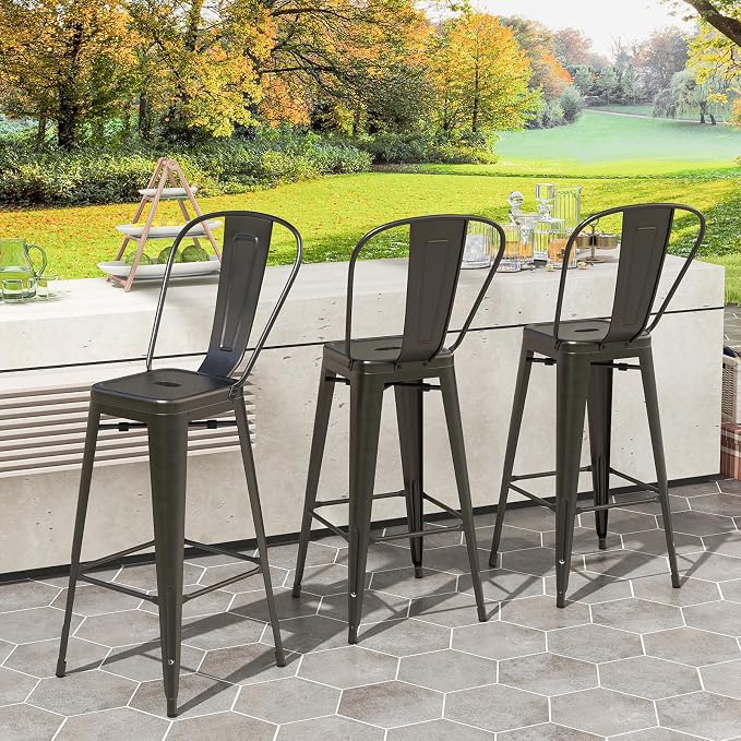 COSTWAY Metal Bar stools Set of 4, - Image 10