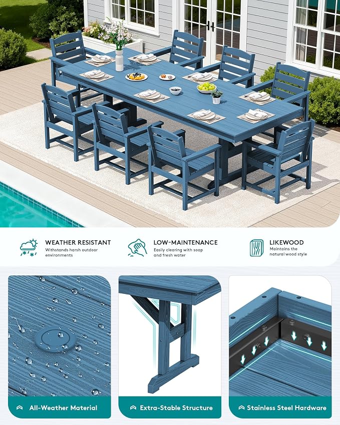 SERWALL 9 Piece Outdoor Dining Set - Image 4