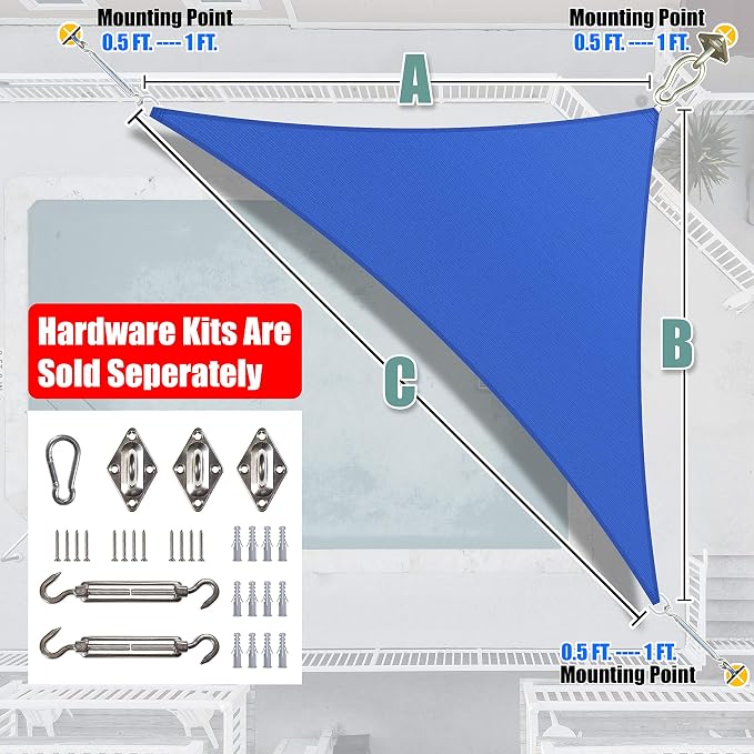 Amgo Custom Size 20' x 22' x 29.7' Blue Right Triangle Sun Shade Sail UPF50+ - Image 8