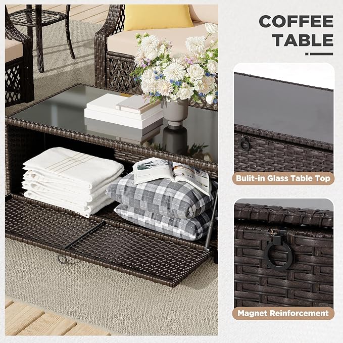 HOMREST 6 Piece Patio Furniture Set, Wicker Outdoor Conversation Sofa Set - Image 4