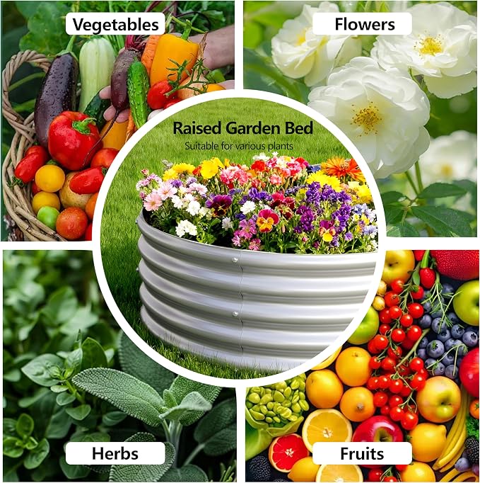 4x2x1FT Galvanized Raised Garden Bed Kit, Vegetable Boxes-Oval Metal Flower Box - Image 4
