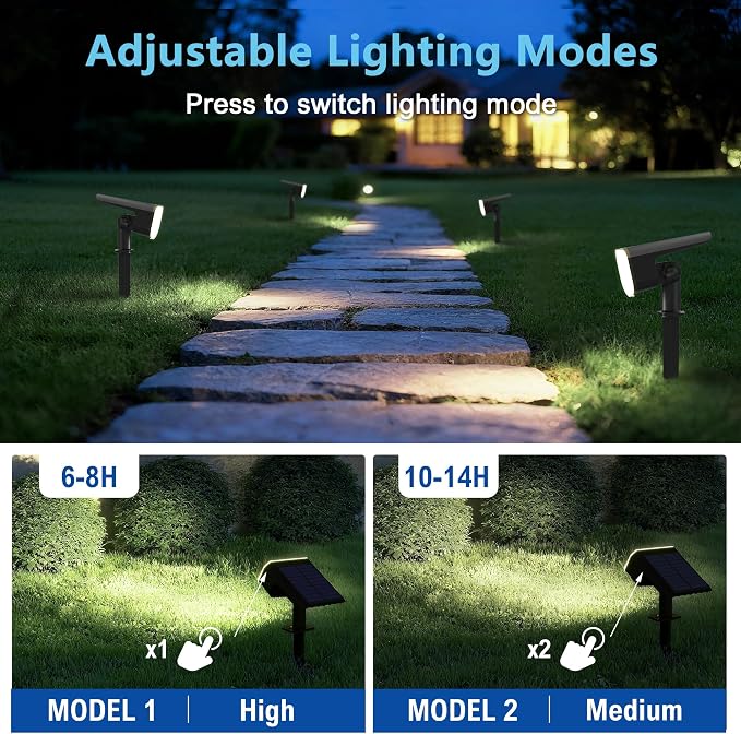 Solar Spot Lights Outdoor Waterproof IP65, 6 Pack, Cool Light, 2 Lighting Modes - Image 2