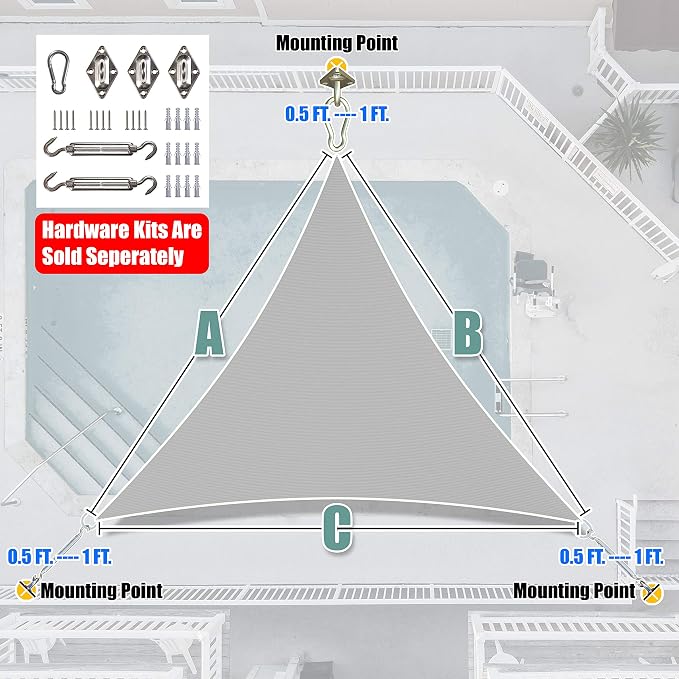 Amgo Custom Size 15' x 15' x 15' Grey Triangle Sun Shade Sail Order to Make - Image 7