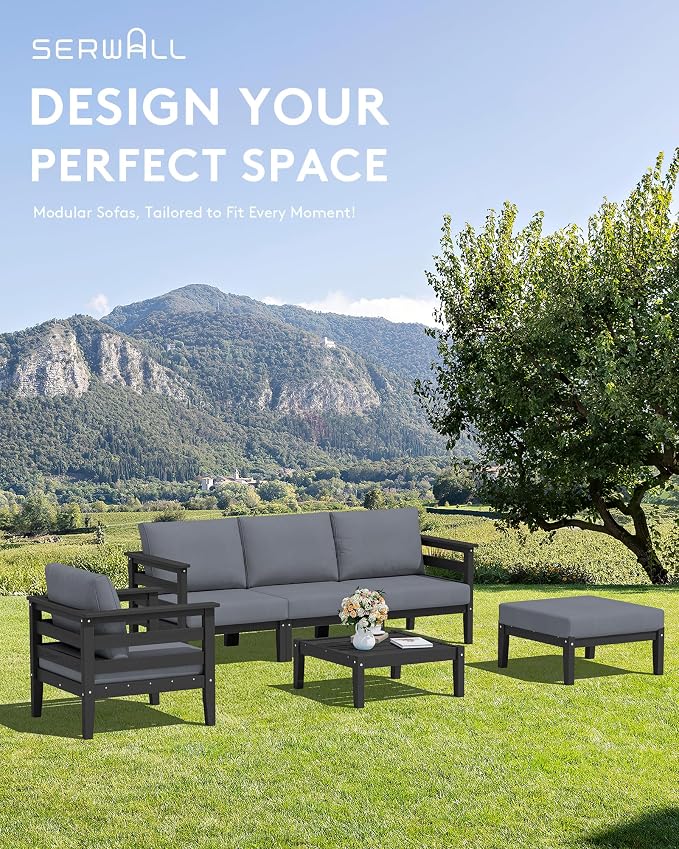 SERWALL HDPE Patio Furniture Set, 2 Pieces Outdoor Sectional Sofa Set, - Image 3