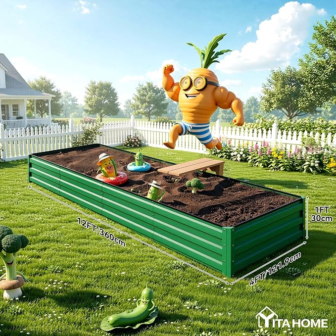 YITAHOME 4pcs 12x4x1 ft Galvanized Raised Garden Bed Kit, Large Metal Planter - Image 8