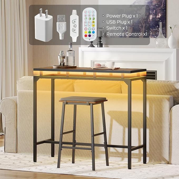 Bar Table with LED Lights, Counter Height Bar Height Table, Pub Gaming Table - Image 4