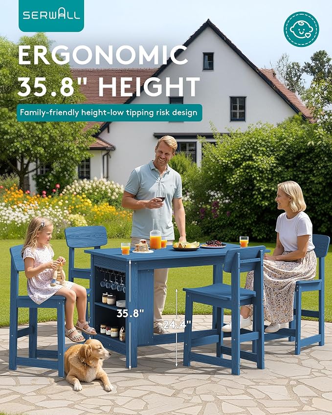 SERWALL 8-Piece HDPE Counter Height Dining Table Sets - Image 3