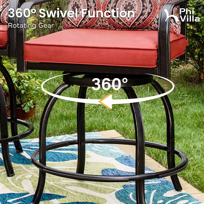 PHI VILLA Patio Bar set for 4, Outdoor Swivel Bar Chairs - Image 3