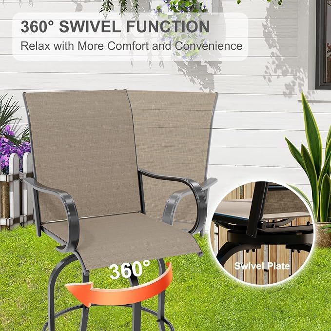 5 Piece Outdoor High Top Bar Set, 5 Pieces Outdoor Swivel Bar Set - Image 3