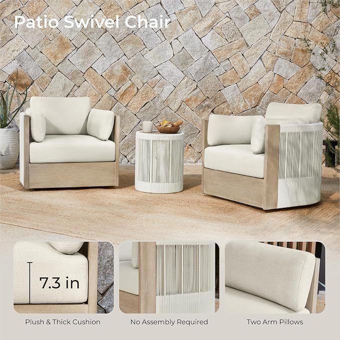 CHITA Boho Patio Rattan 360° Swivel Chair, Outdoor Wicker Furniture - Image 6