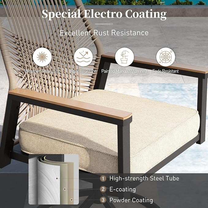 7 Pieces Patio Dining Set, 6 x Woven Rattan Chairs - Image 6