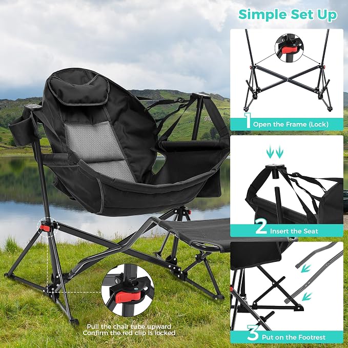Ainfox Hammock Chair with Footrest, Oversized Swinging Portable Folding Camping - Image 5