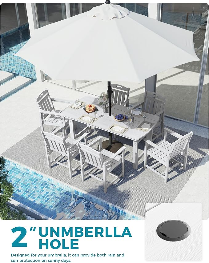 Ciokea HDPE Outdoor Dining Set, 7-Piece Patio Table and Chairs Set - Image 4