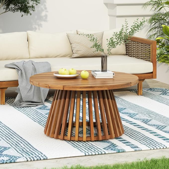 Merax Patio Outdoor Acacia Wood Round Coffee Table - Image 3