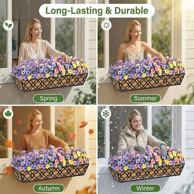 Y&M 30 Inch Window Deck with Coco Liner, Fence Metal Hanging Flower Planter - Image 5