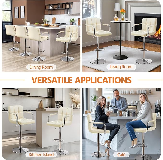 Yaheetech Bart Stools Set of 4, PU Leather Adjustable Barstools - Image 7