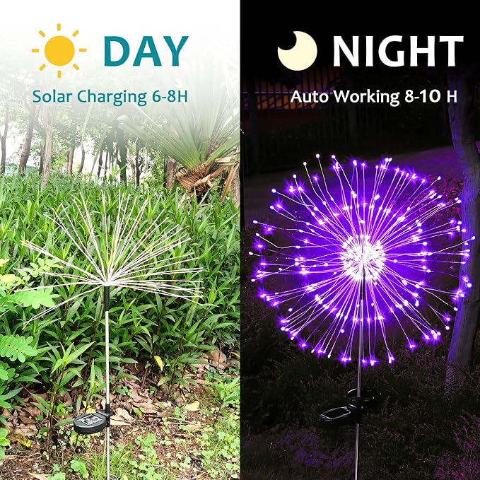 JJGoo Solar Firework Lights, 2 Pack 120 LEDs 2 Lighting Modes Solar Garden - Image 6