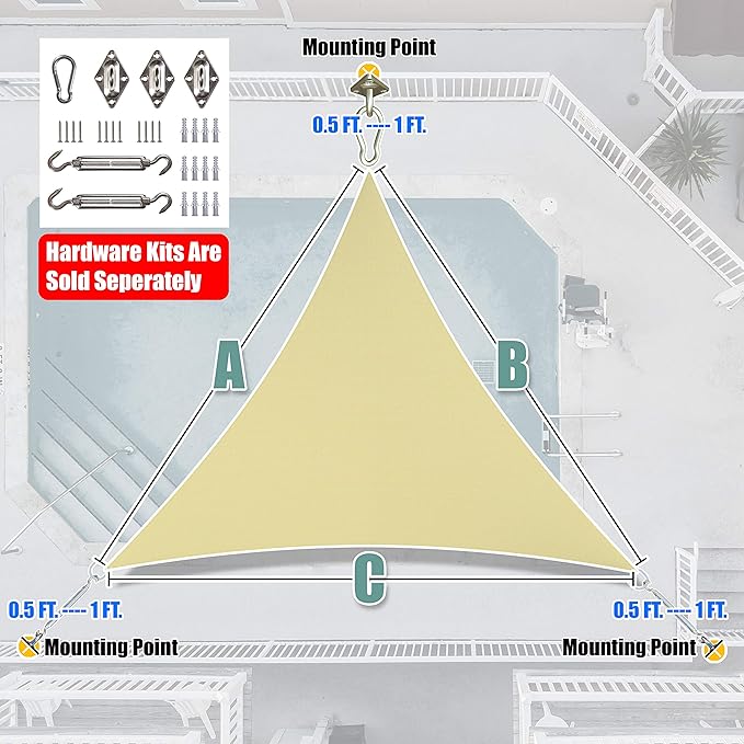 Amgo Custom Size 8' x 8' x 8' Sand Beige Triangle Sun Shade Sail UPF50+ - Image 8