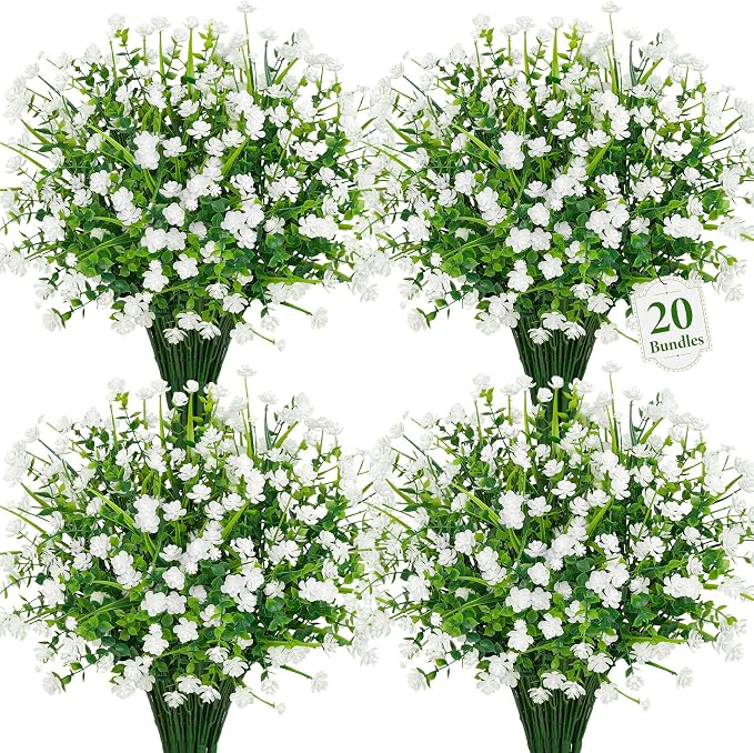 20 Bundles Artificial Flowers for Outdoors Fake Plastic Flowers UV Resistant by Besteek