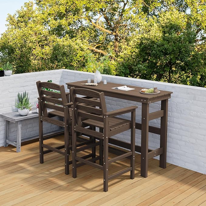 SERWALL Outdoor Bar Table and Chairs Set, Adirondack Bar Chairs Set of 2 and - Image 9