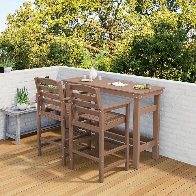 SERWALL Outdoor Bar Set with 9ft Umbrella, All-Weather HDPE Patio Bar Chairs - Image 9