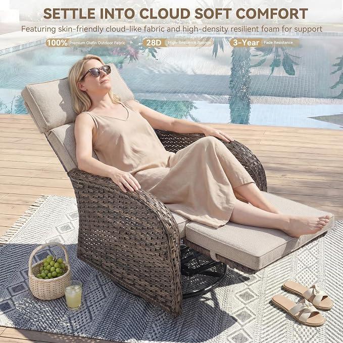 3 Pieces Zero Gravity Patio Swivel Rocking Recliner Chairs Set of 2 - Image 3