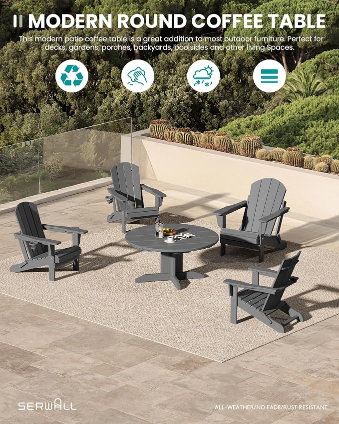 SERWALL Outdoor Round Coffee Table Set, 5-Piece Outdoor Coffee Table and - Image 7