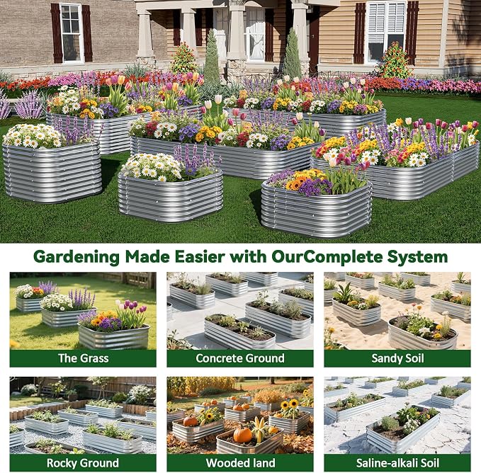 3 Pack 8x4FT Raised Beds for Gardening, Corrugated Galvanized Steel Raised - Image 7