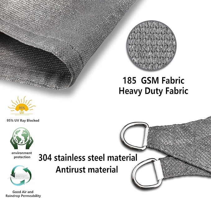 Tronssien Triangle 16'x16'x23' Sun Shade Sail, 95% UV Blockage Canopy Awning - Image 4