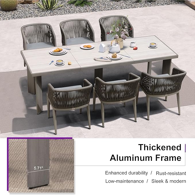 PURPLE LEAF 9 Pieces Outdoor Dining Set Patio Table and Chairs Set Aluminum - Image 5
