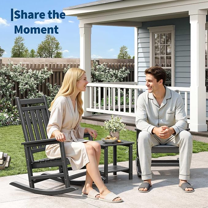 HDPE Rocking Chair Outdoor- Poly High Back Porch Rocker Chairs - Image 2