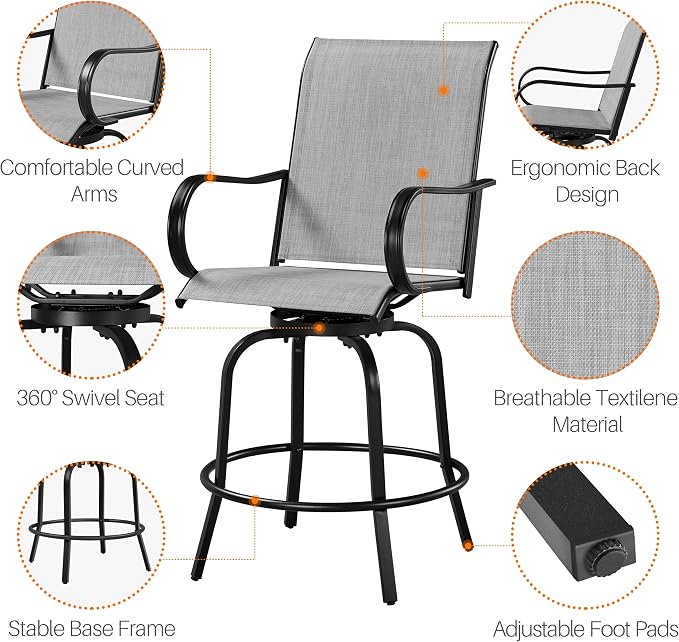 Yaheetech Patio Swivel Barstools Outdoor Chairs Set of 4, High Bistro Stools - Image 5