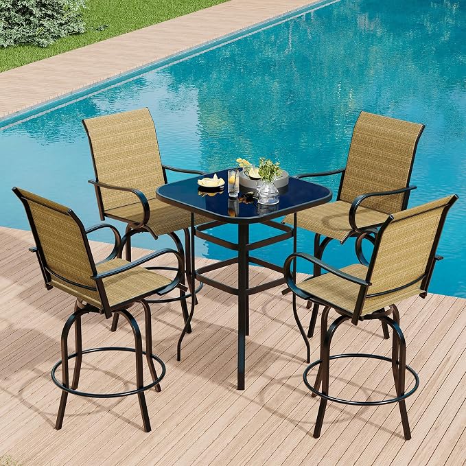 GarveeLife 4 Piece Outdoor Swivel Bar Chairs, Patio High Swivel Bar Stools - Image 7