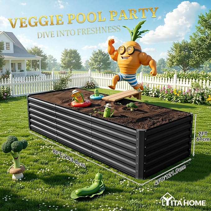 YITAHOME 6pcs 8x4x2 ft Galvanized Raised Garden Bed Kit, Large Metal Planter Box - Image 8