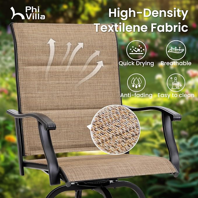 PHI VILLA Outdoor Swivel Bar Stools Set of 2, High Top Patio Chairs - Image 6