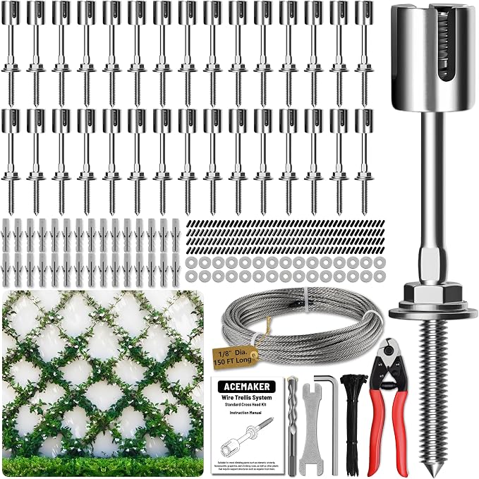 Wire Trellis for Climbing Plants Outdoor, 30-Set Wall Wire Trellis Kit by Acemaker