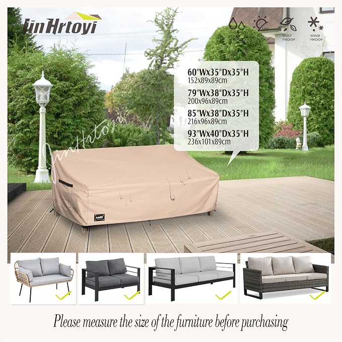 3-Seater Outdoor Couch Cover, 85Wx38Dx35H inches Outdoor Furniture Covers - Image 3