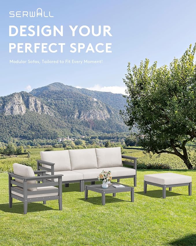 SERWALL HDPE Patio Furniture Set, 2 Pieces Outdoor Sectional Sofa Set, - Image 3