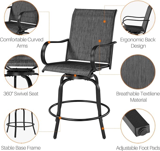 Yaheetech Patio Swivel Bar Stools Outdoor Chairs Set of 2 Outdoor High Bistro - Image 5