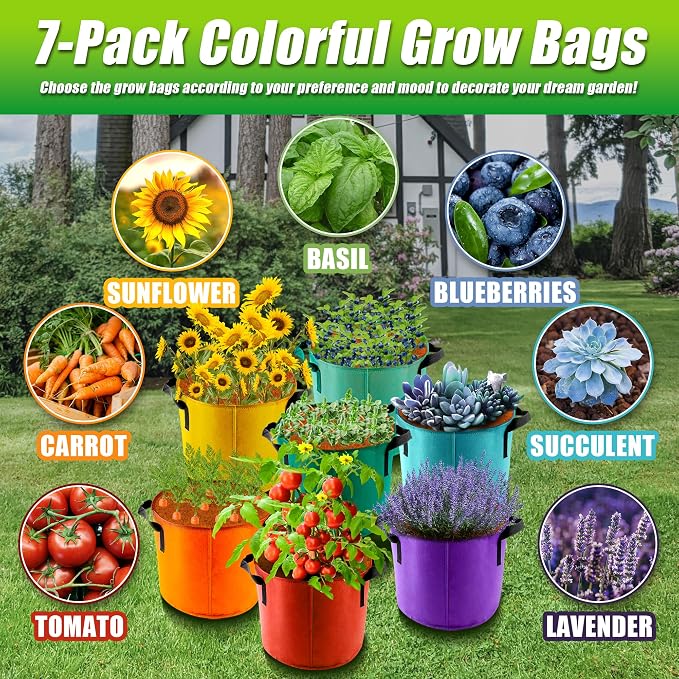 5 Gallon Grow Bags, 7 Pack Colorful Fabric Plant Pots - Image 6